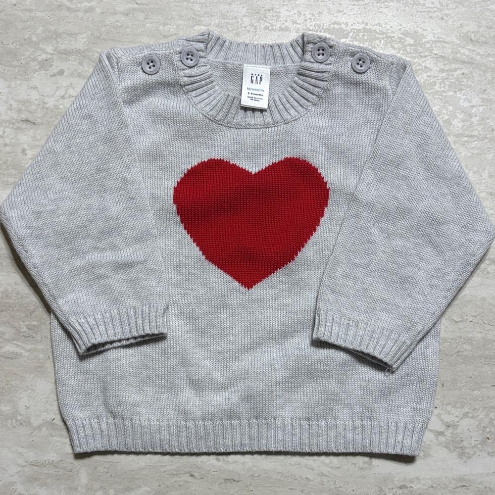 GAP Light Gray Sweater with Red Heart